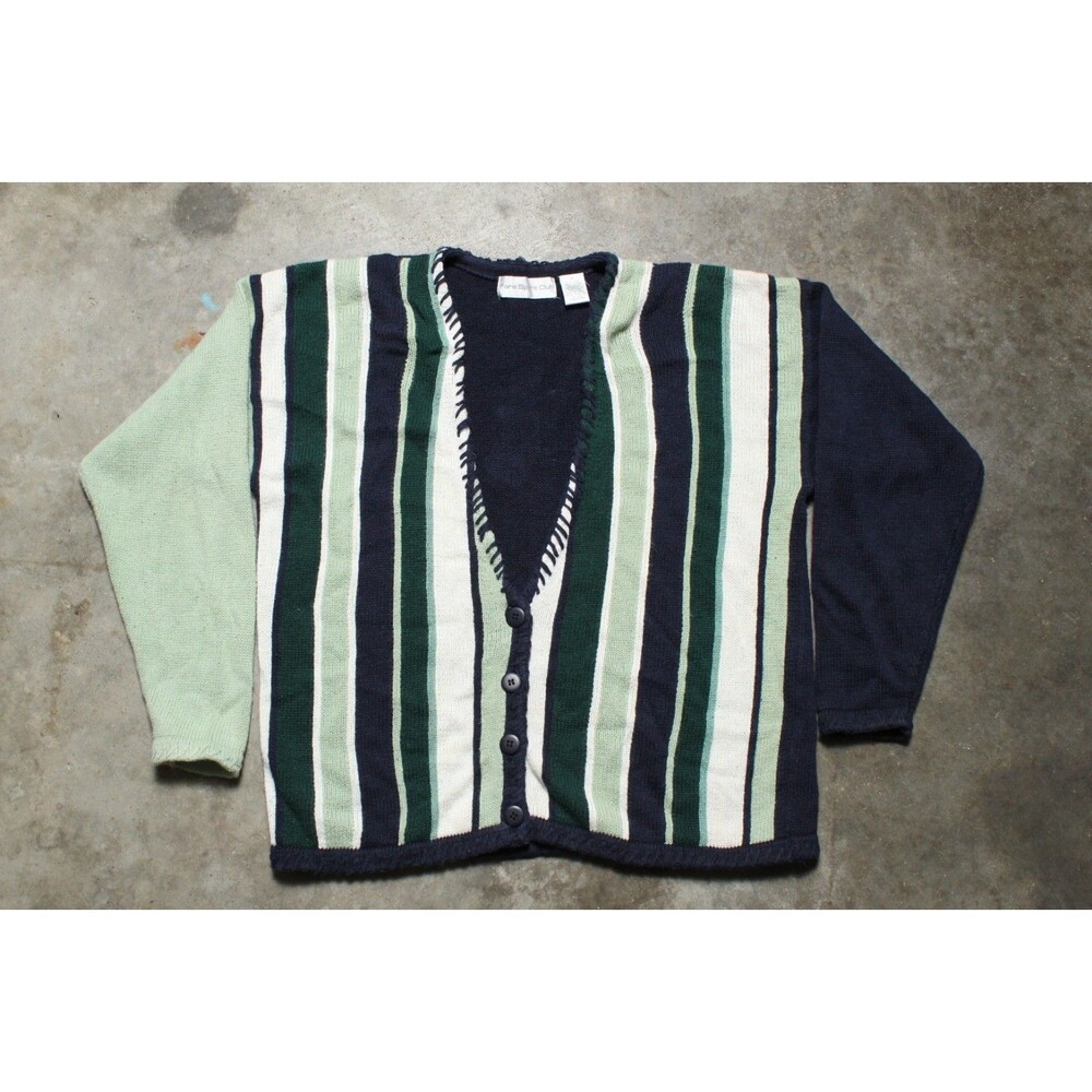 Vintage 90s Paris Sport Club Whipstitch Cardigan Sweater - Medium